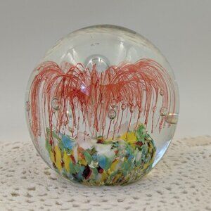 Vintage Murano Style Heavy Handblown Art Glass Bubble Paperweight